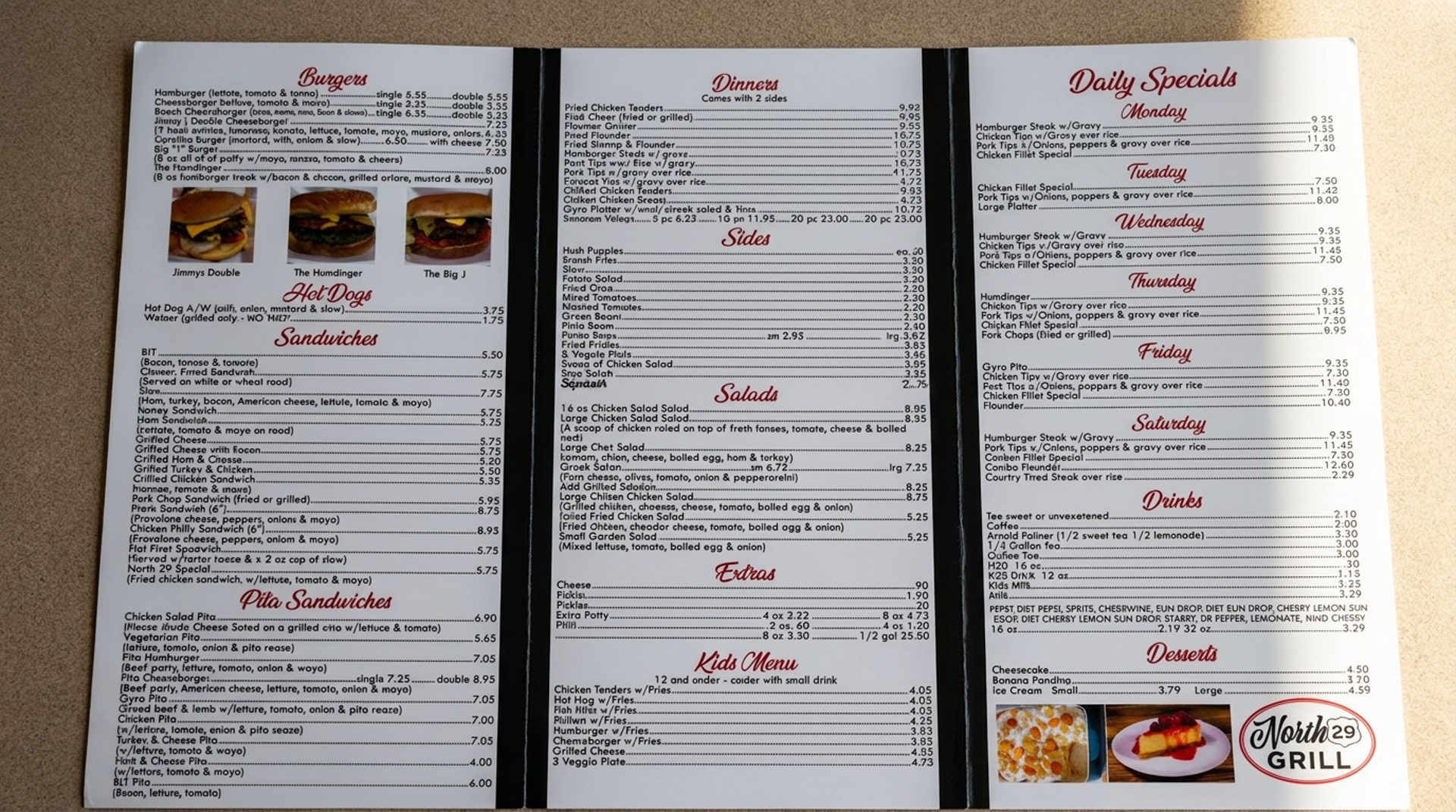 Burgers, pitas, seafood, and daily specials